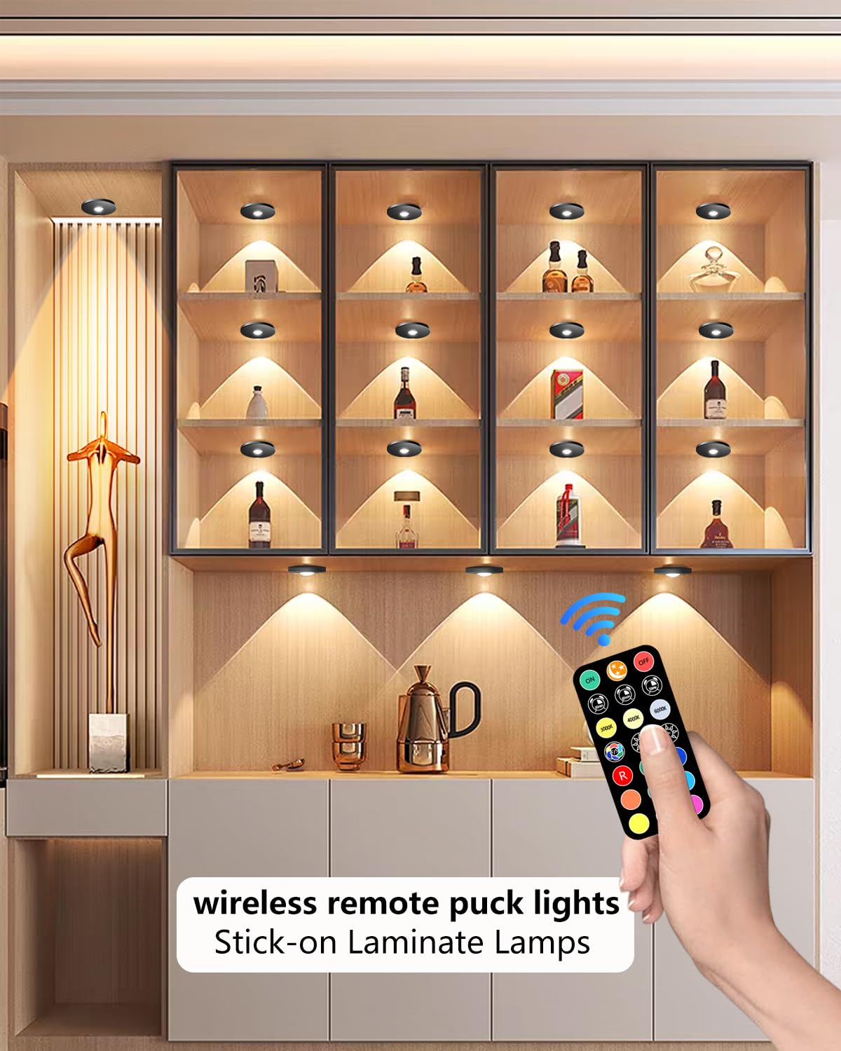 WTXPZM puck light rechargeable battery powering bright cabinet lighting