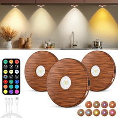 WTXPZM puck lights with remote illuminate cabinets with versatile color options.