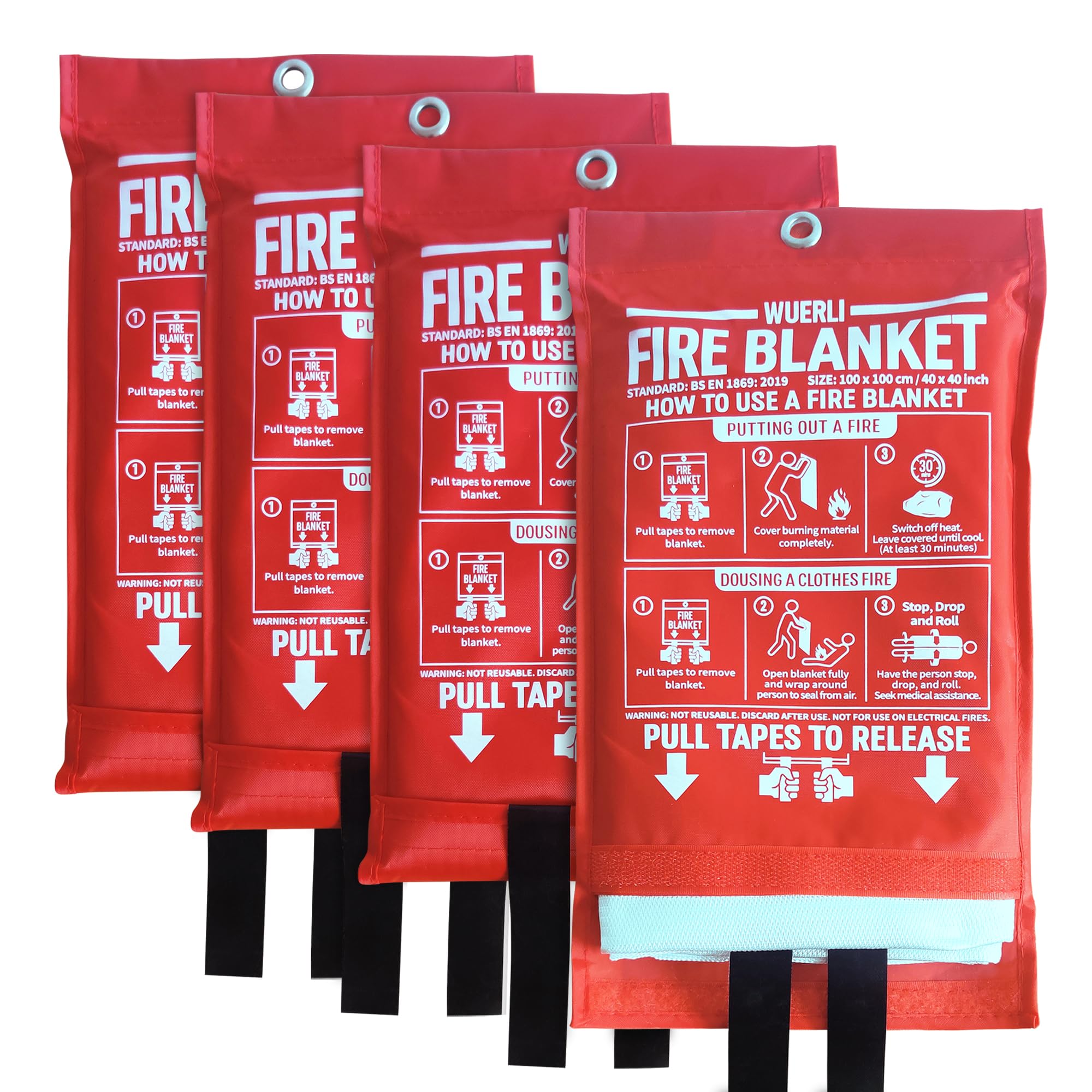 WUERLI fire blanket 40x40 in four-pack for quick containment