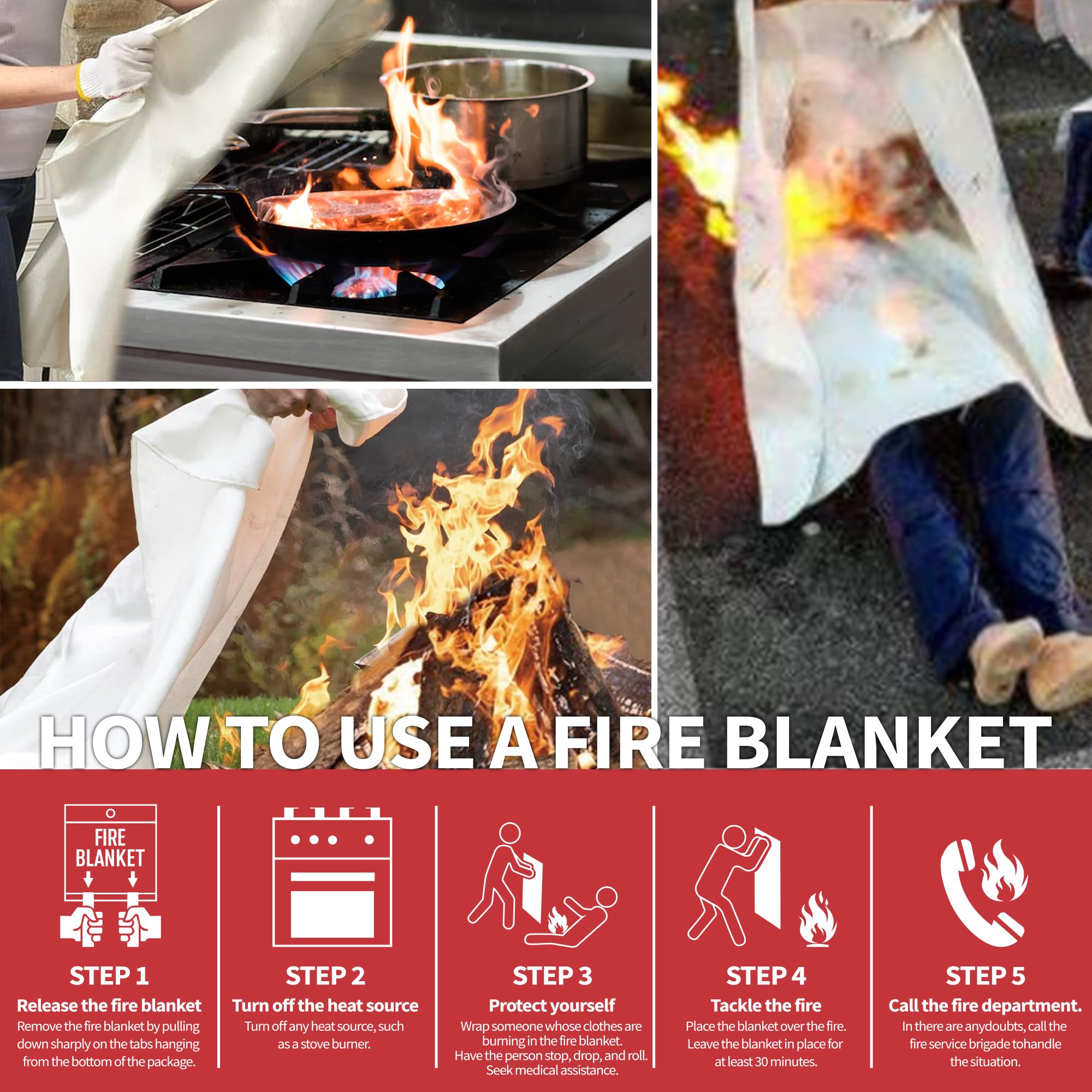 WUERLI fire blanket draped over grill to smother flames