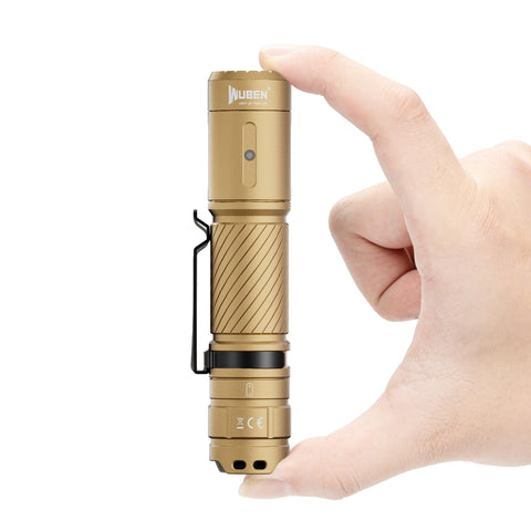 WUBEN C3 flashlight front view shows rugged aluminum body for durability.