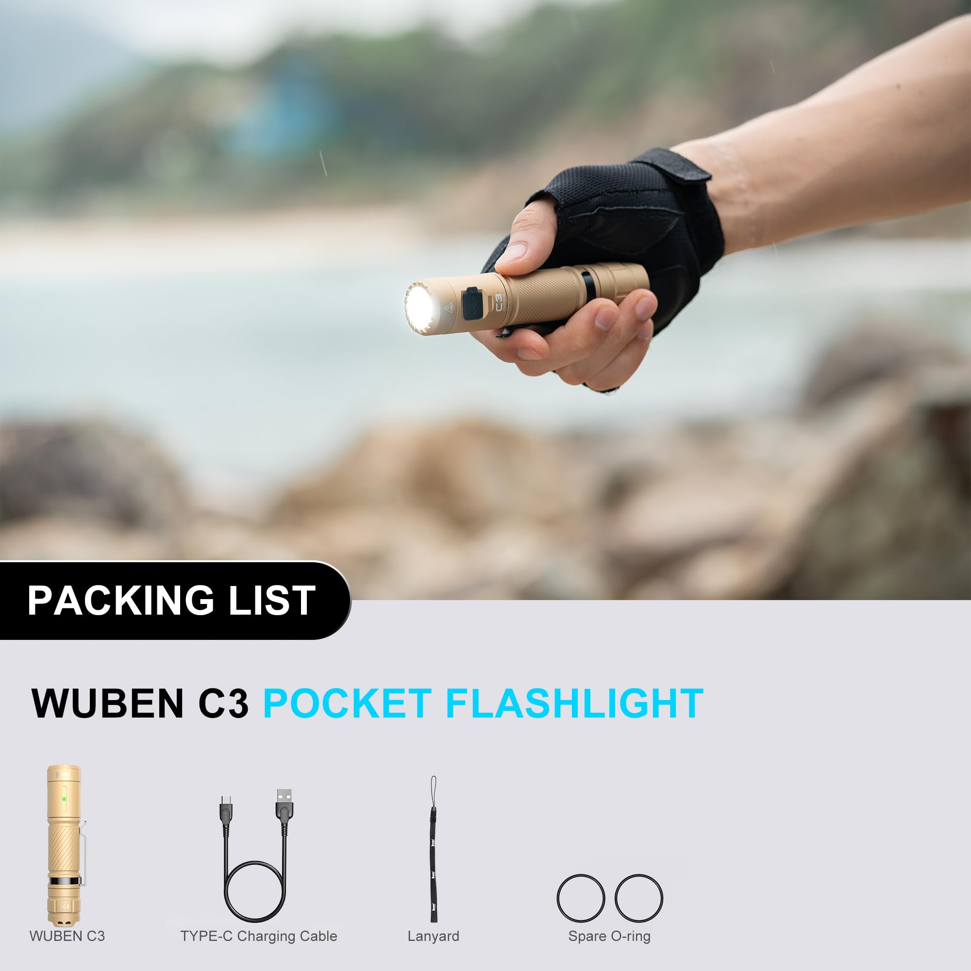 WUBEN C3 rechargeable-battery supports charging for repeated use.