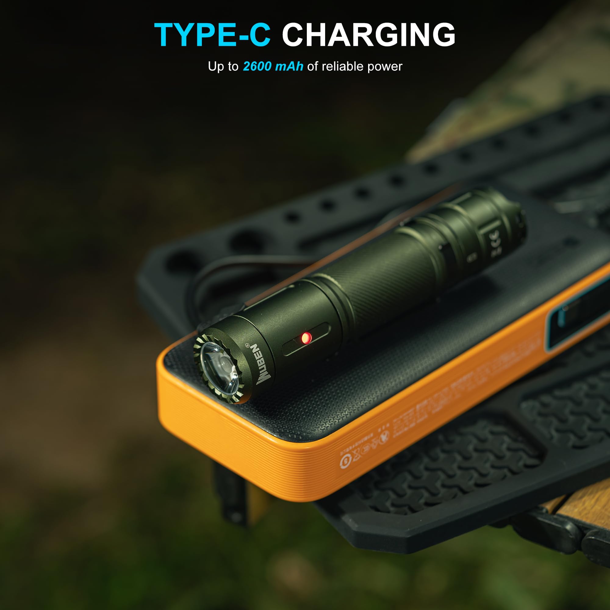 WUBEN C3 charging port image invites Type-C recharge and status indicator