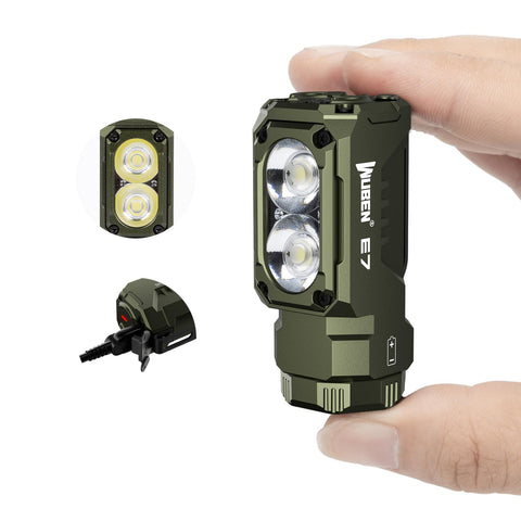 WUBEN E7 army green front view shows compact design and bright beam for everyday use.