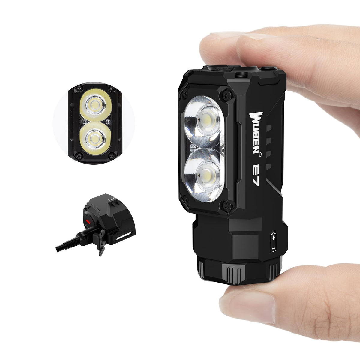 WUBEN E7 magnet bottom enables hands free mounting on metal surfaces.