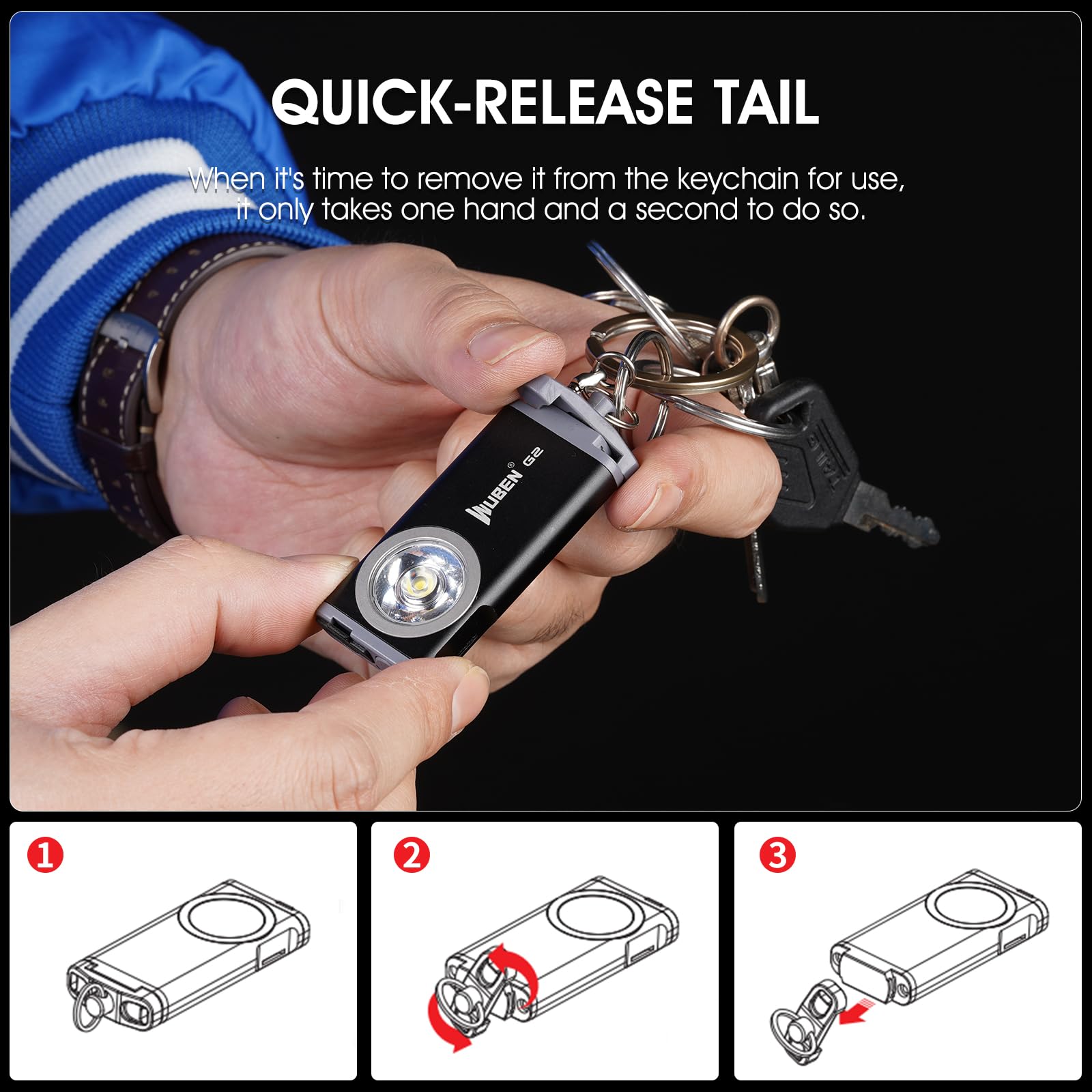 WUBEN G2 Mini magnetic tail clip enables hands-free use.