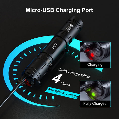 Wuben L50 USB charging port for convenient recharging on the go.