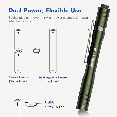 WUBEN PL01 AA battery backup option for versatile on-the-go power.