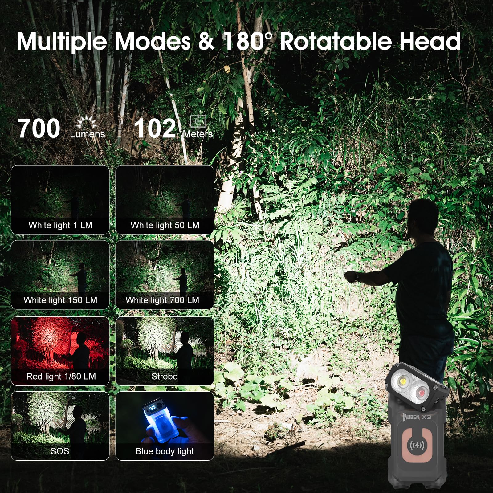 Wuben X3 Mini magnetic base provides hands-free attachment to metal surfaces.