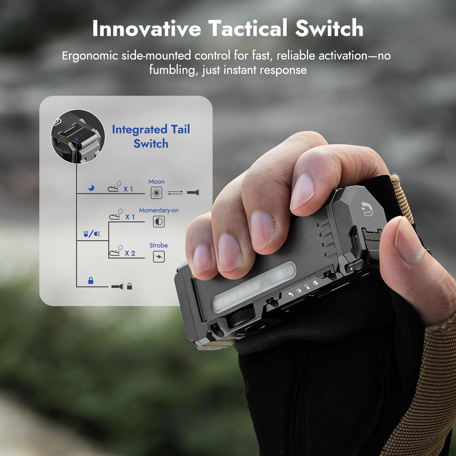 WUBEN X4 toggle and rotary controls enable quick mode and brightness adjustment