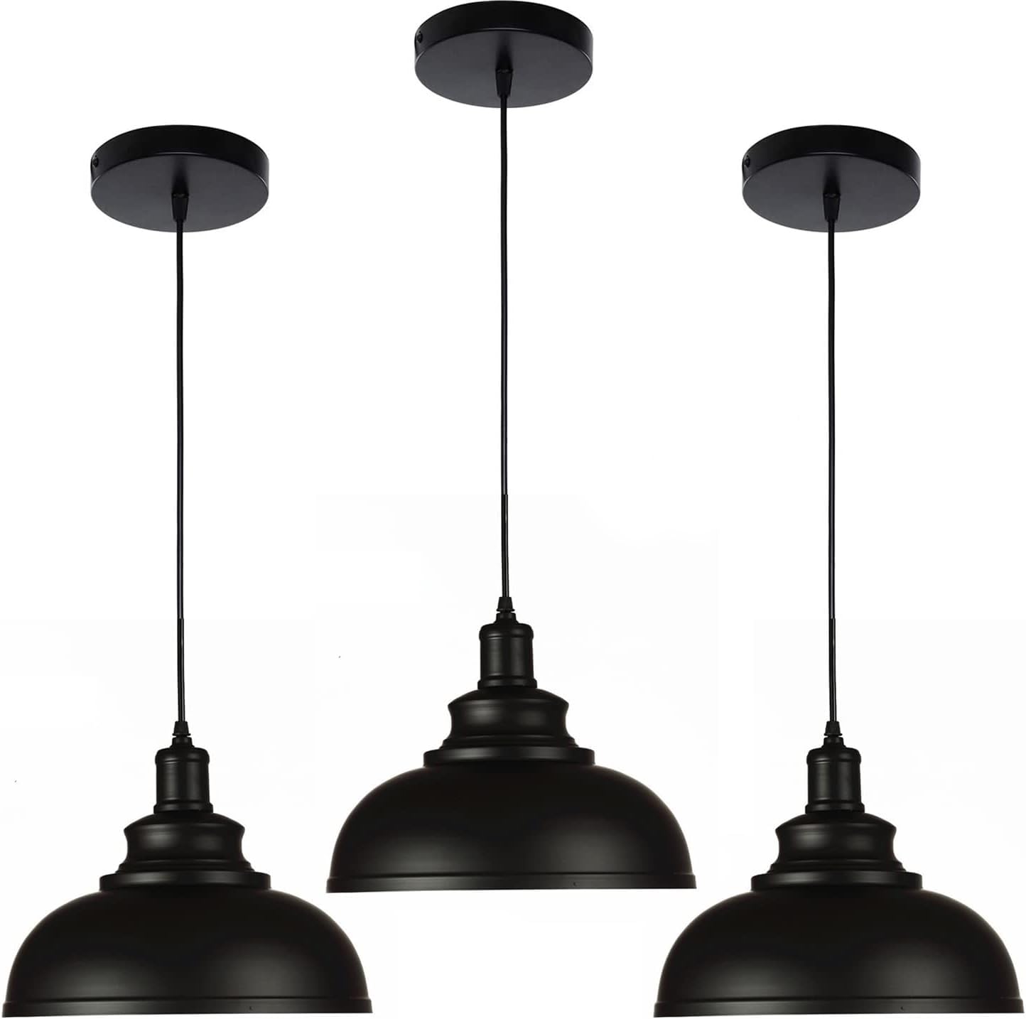 Wudor Black Dome pendant light viewed from front, ideal for industrial kitchen styling.