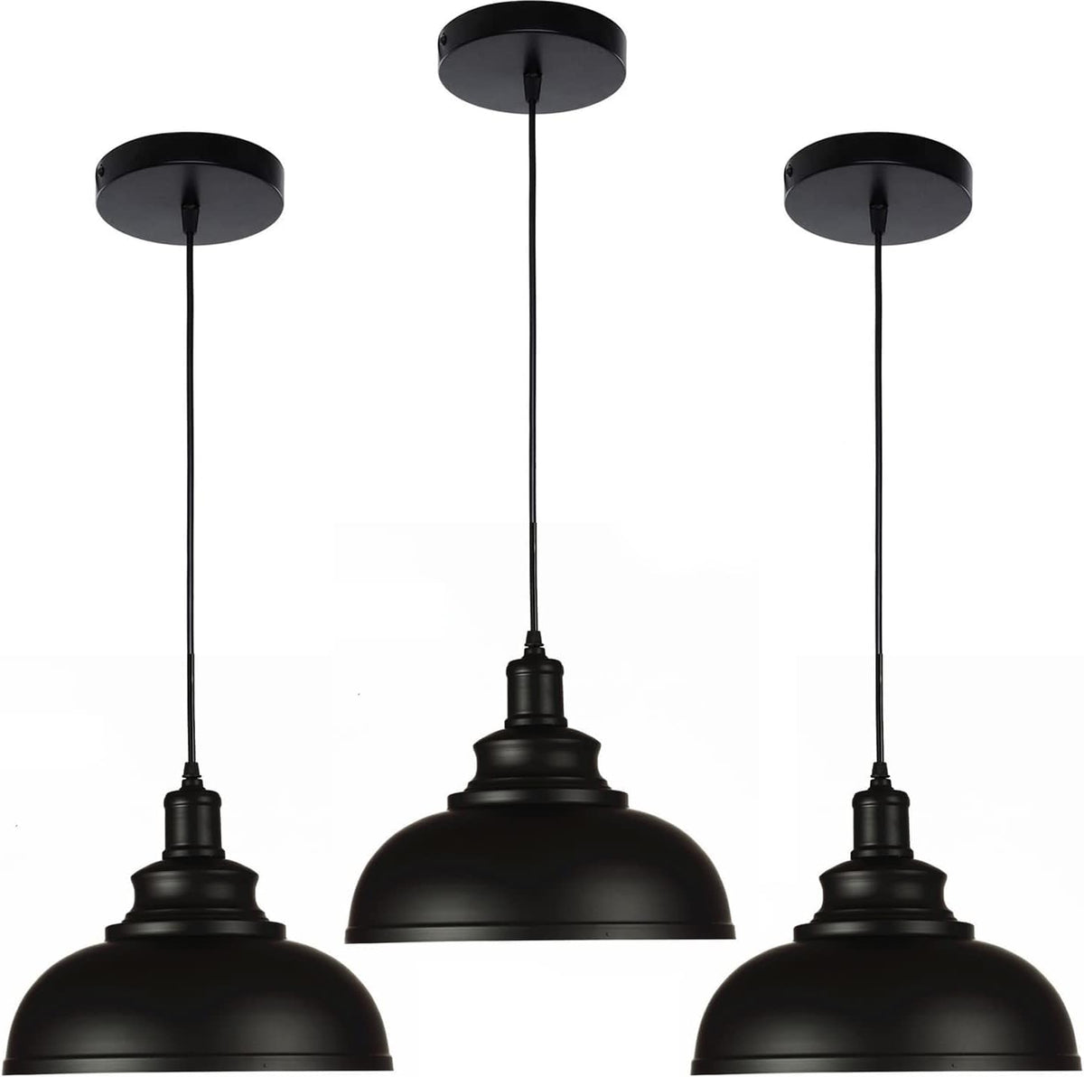 Wudor Black Dome pendant light viewed from front, ideal for industrial kitchen styling.