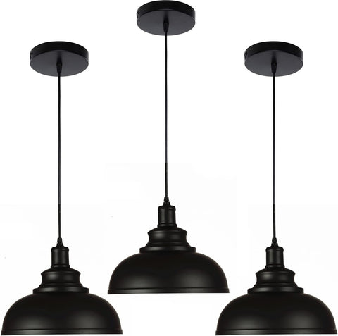 Wudor Black Dome pendant light viewed from front, ideal for industrial kitchen styling.
