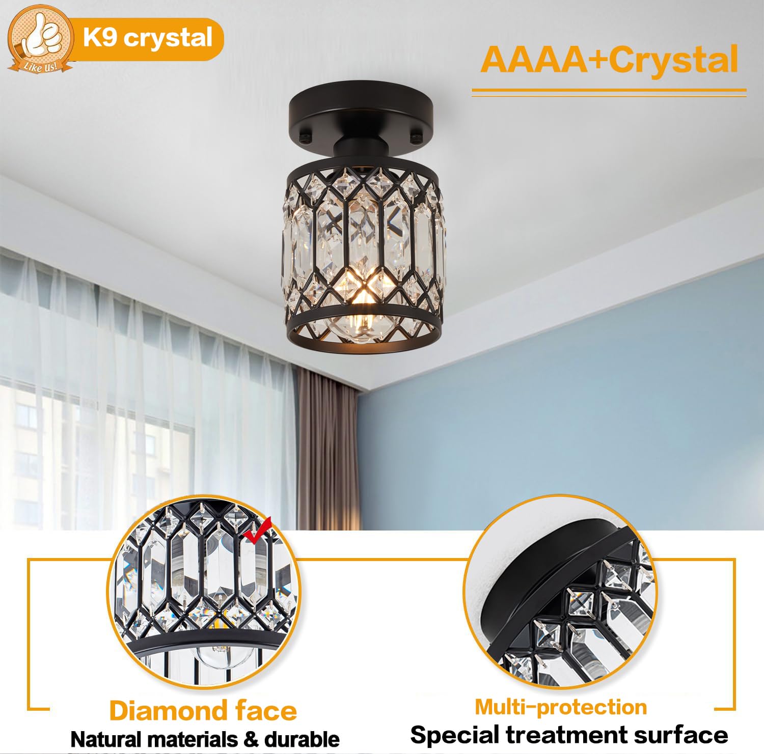 Wuhuyipi Balcony glow from crystal black ceiling light fixture
