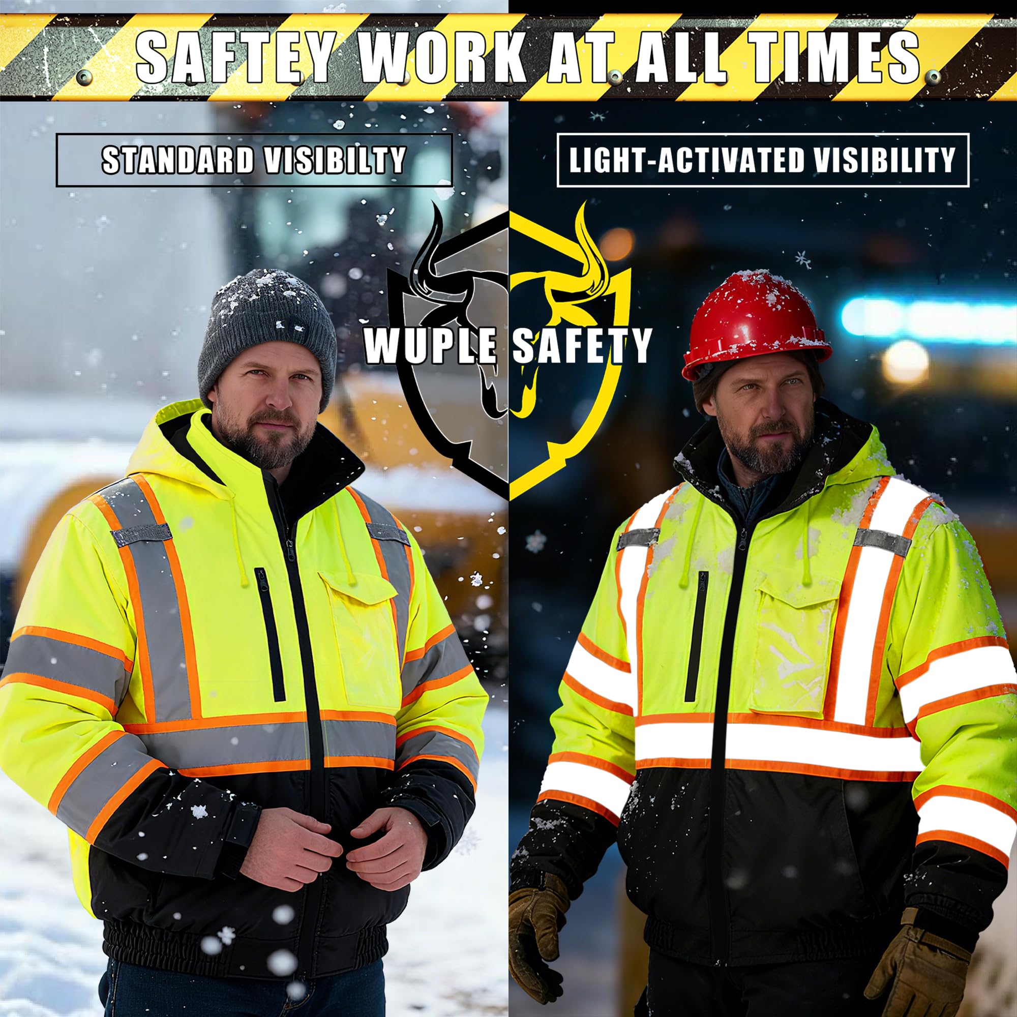 Wuple High Visibility Jacket fleece-lined collar and 200g insulation for warmth.