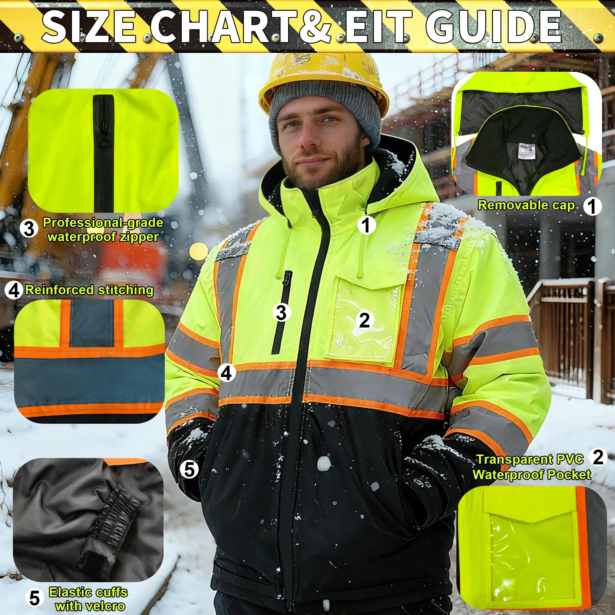 Wuple High Visibility Jacket shows 360° reflective strips for night safety.