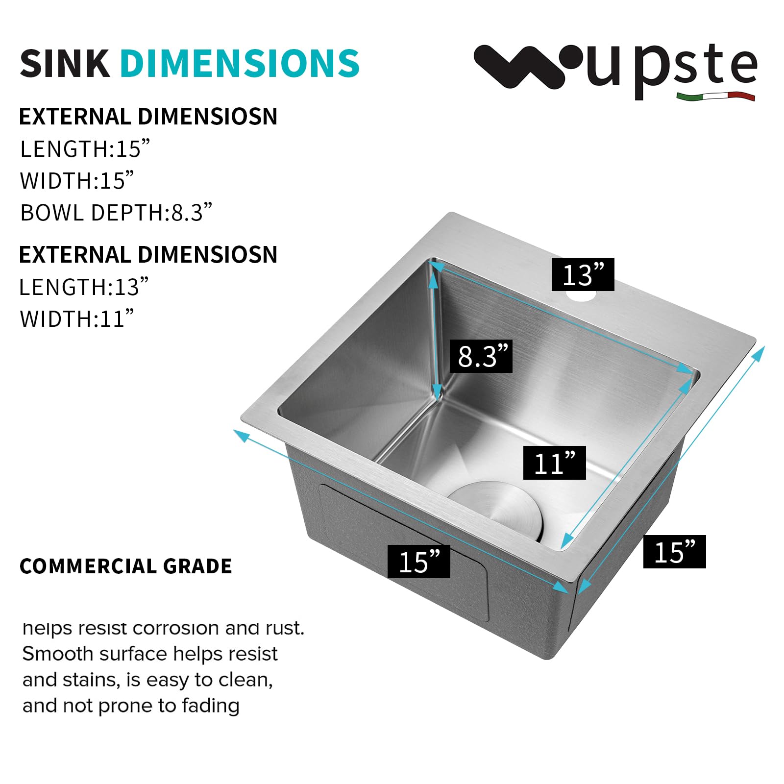 Wupste Bar Sink drain assembly detail for easy connections