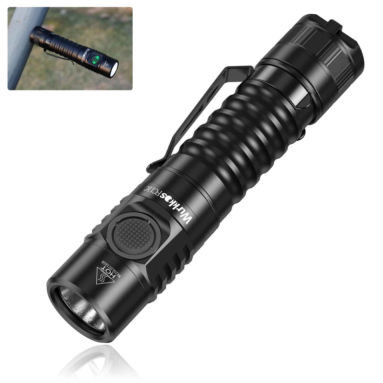 Wurkkos FC11C LED flashlight in compact design for easy EDC carry.