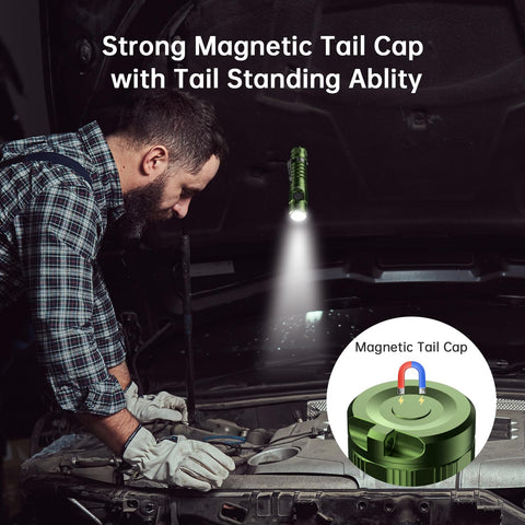 Wurkkos FC11C magnetic tailcap enabling hands-free use for repairs and car tasks.