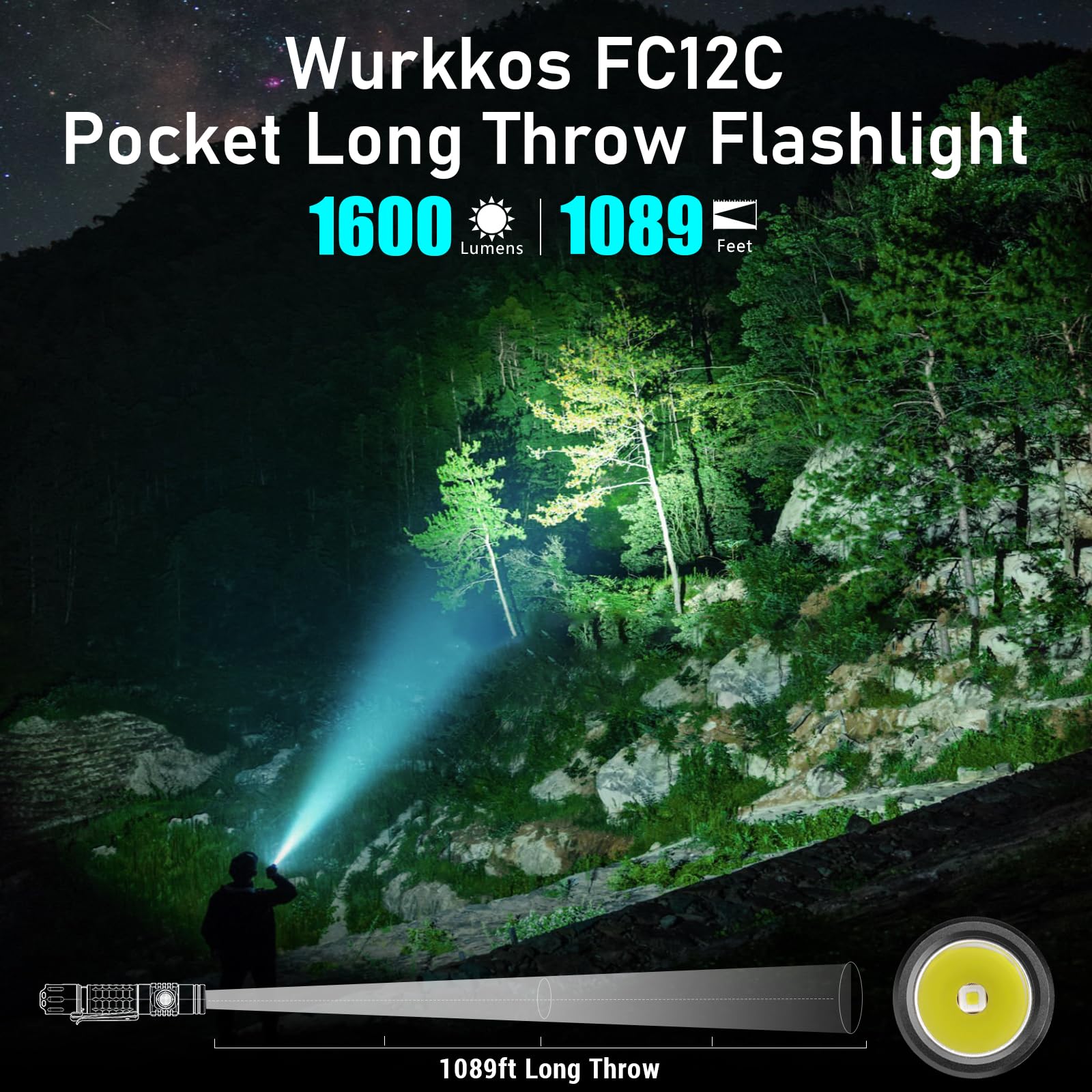 Wurkkos FC12C beam throw 332m for long distance visibility
