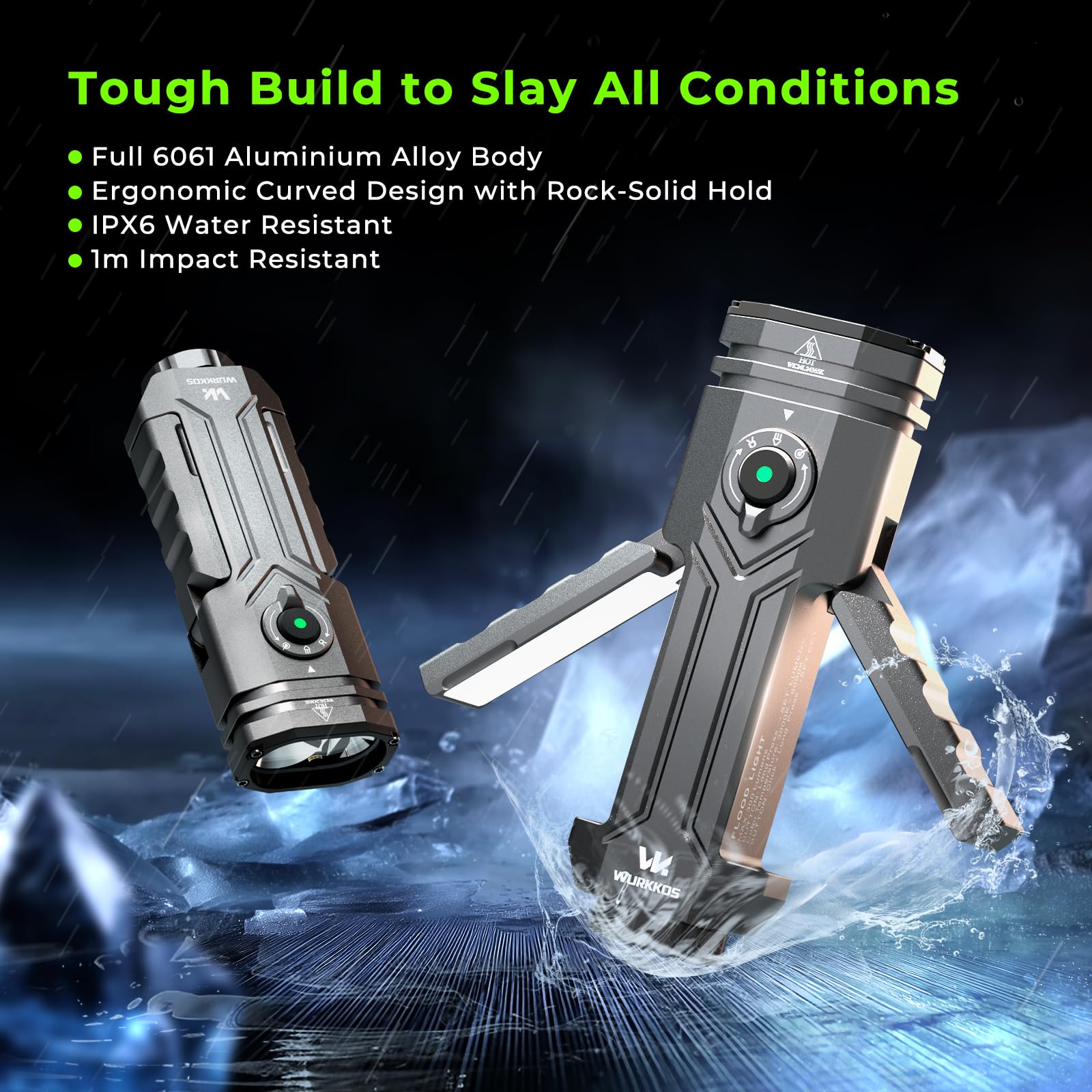 Wurkkos HD02 5000mAh rechargeable battery provides long runtime.