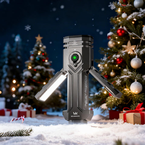 Wurkkos HD02 folding-wing light open for immediate beam and hands-free use.