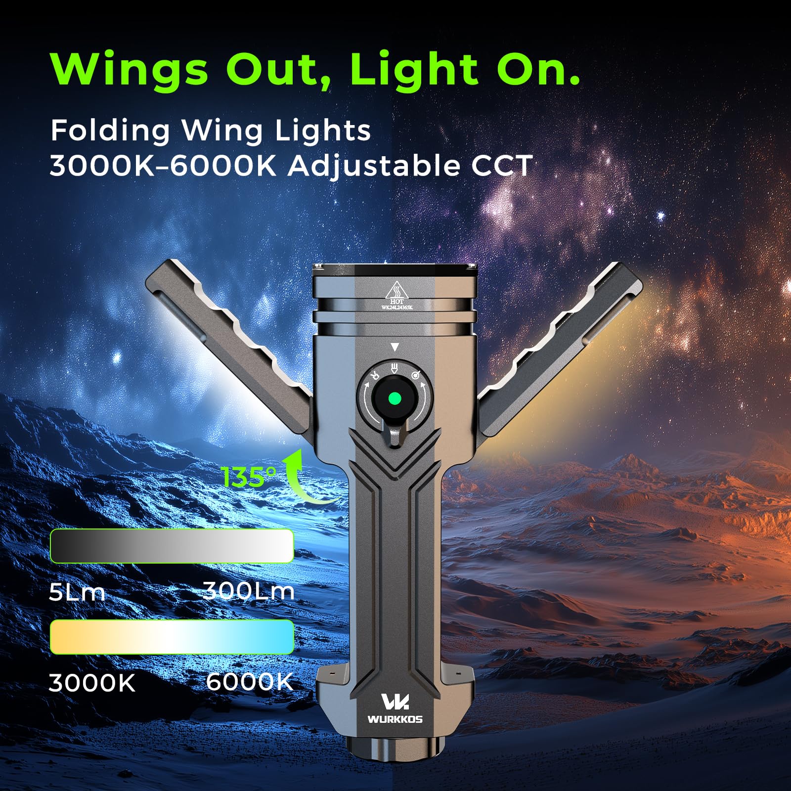 Wurkkos HD02 magnetic-tail base enables hands-free mounting on metal surfaces.