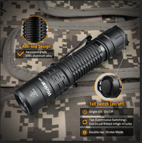 Wurkkos TD02 turbo beam highlights maximum brightness.