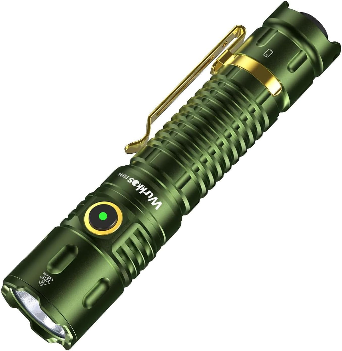 Wurkkos TD04 tactical flashlight beam illuminates wide areas for camping.