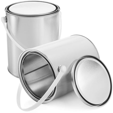 WUWEOT 2-pack empty metal paint bucket with lid and handle for easy transport and reuse.
