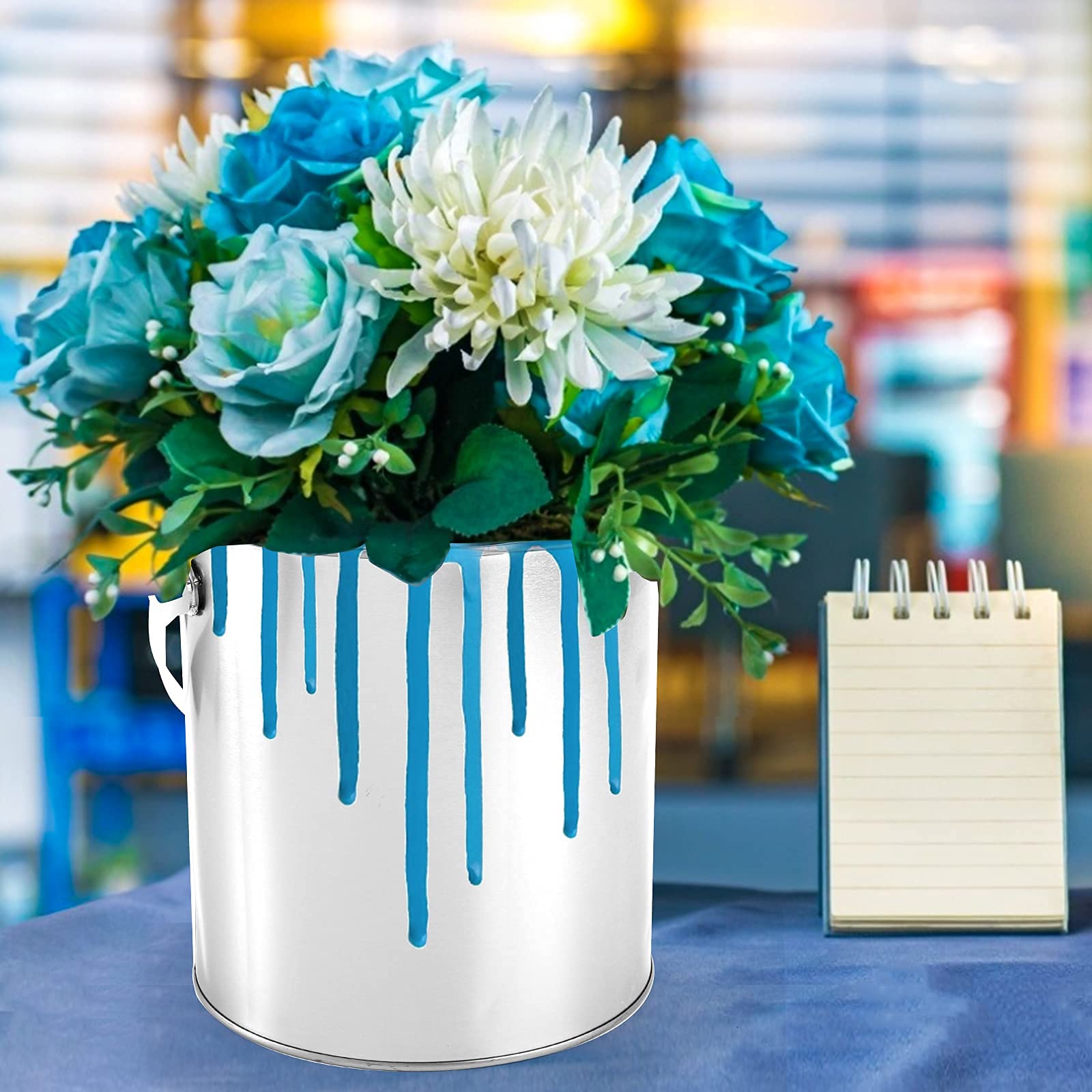 WUWEOT metal paint bucket with lid open, convenient access for DIY projects.
