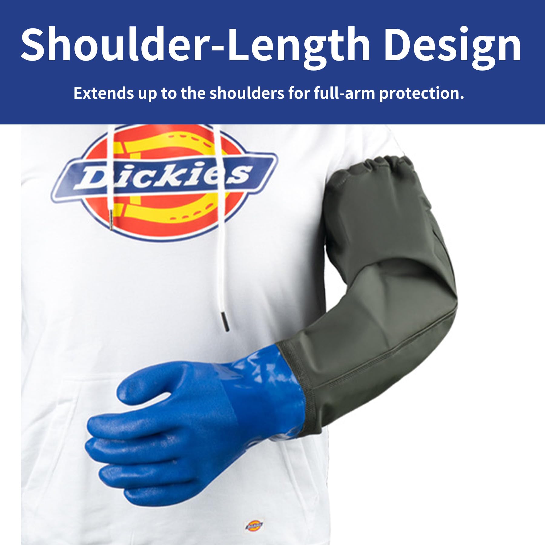 WUYANGXD chemical-resistant gloves closeup showing 25 inch length