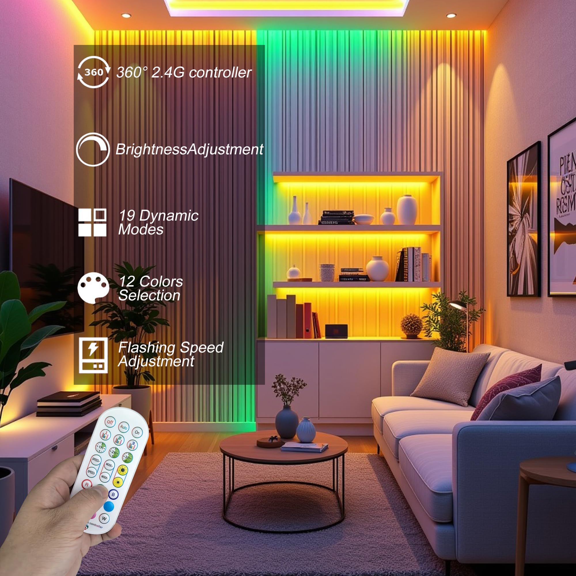 WUYXPG LED Strip Lights music-sync mode reacts to rhythm