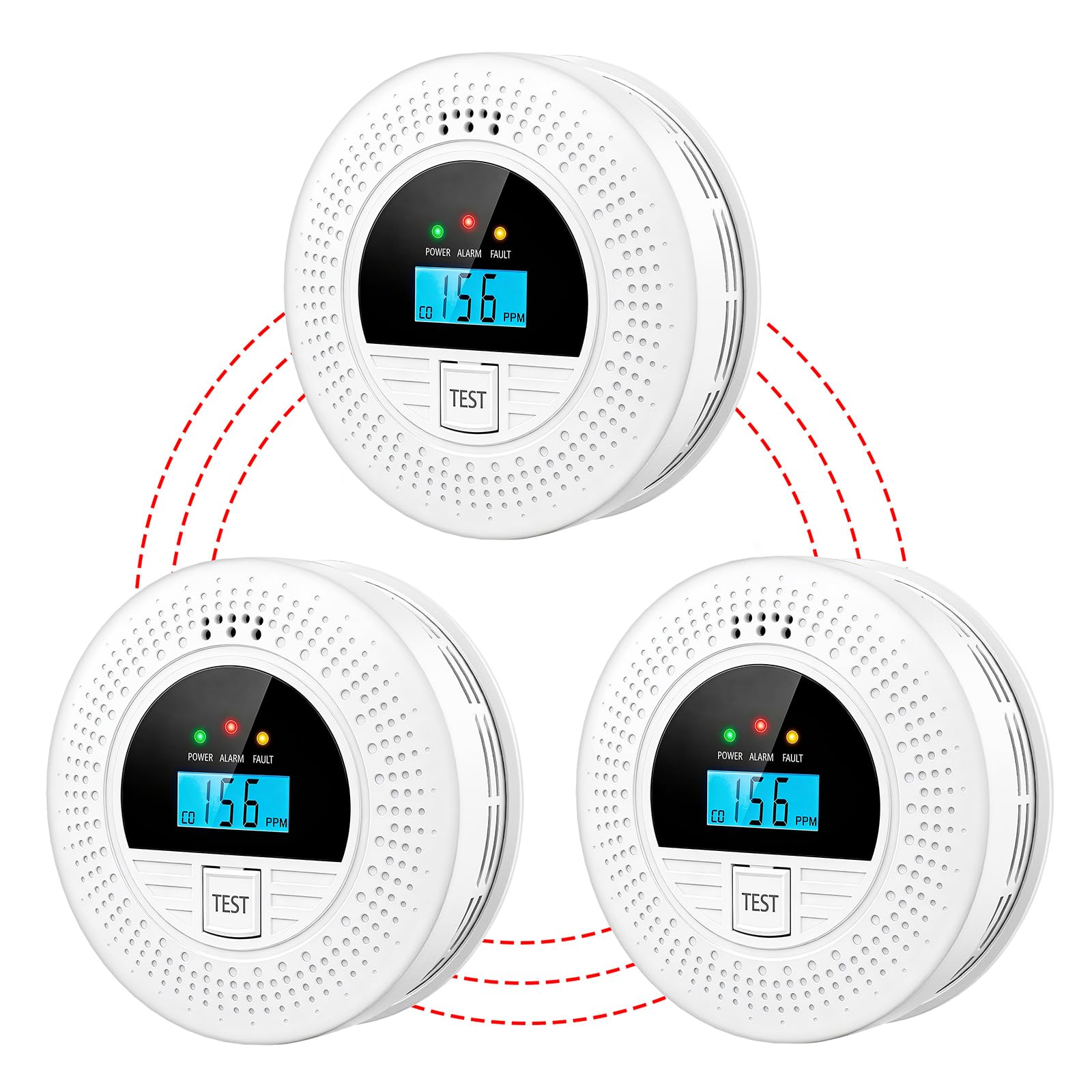 WUZETIAN 3-pack interconnected detectors box image for quick room-to-room safety planning.
