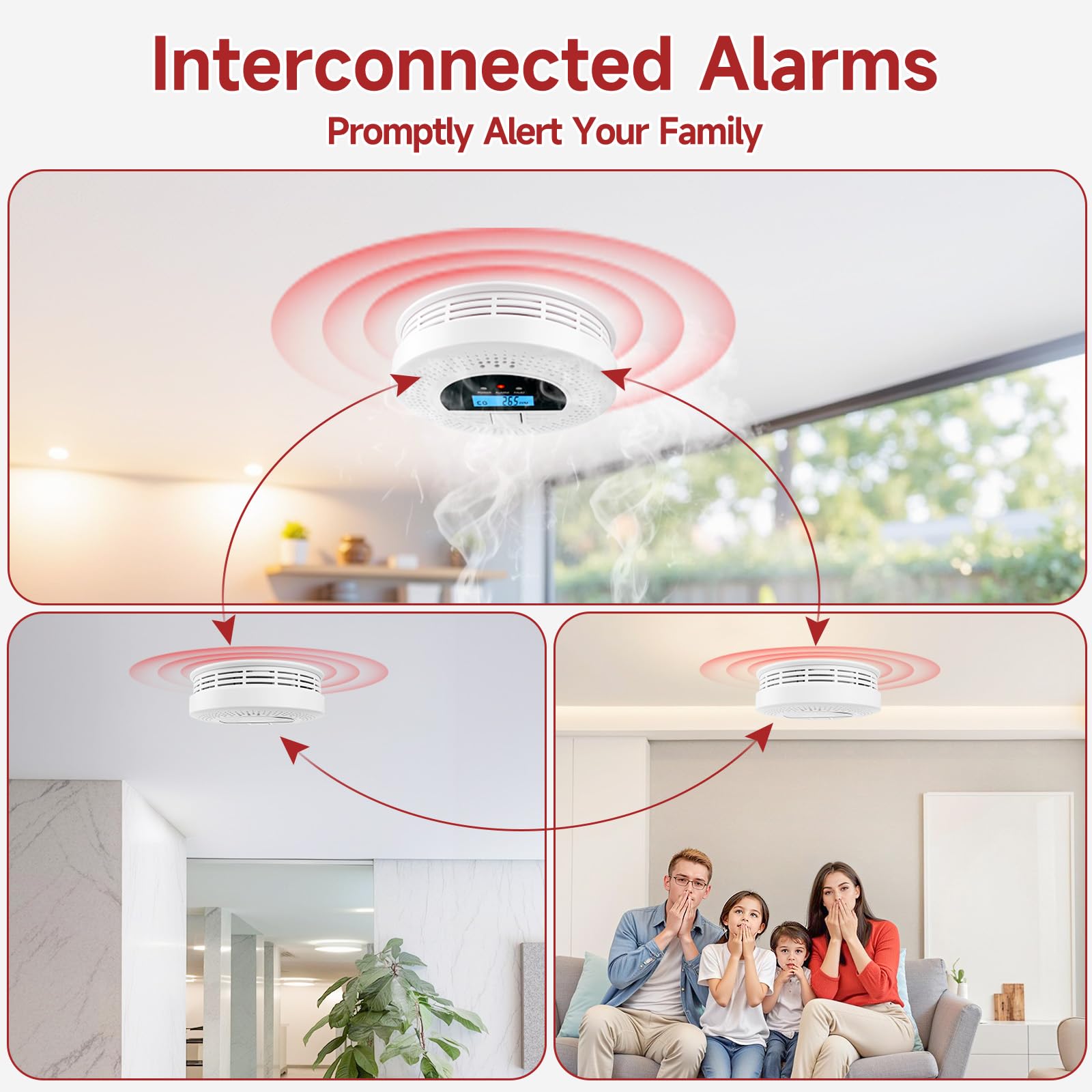 WUZETIAN interconnected detectors system mounted on ceiling shows instant alert readiness.