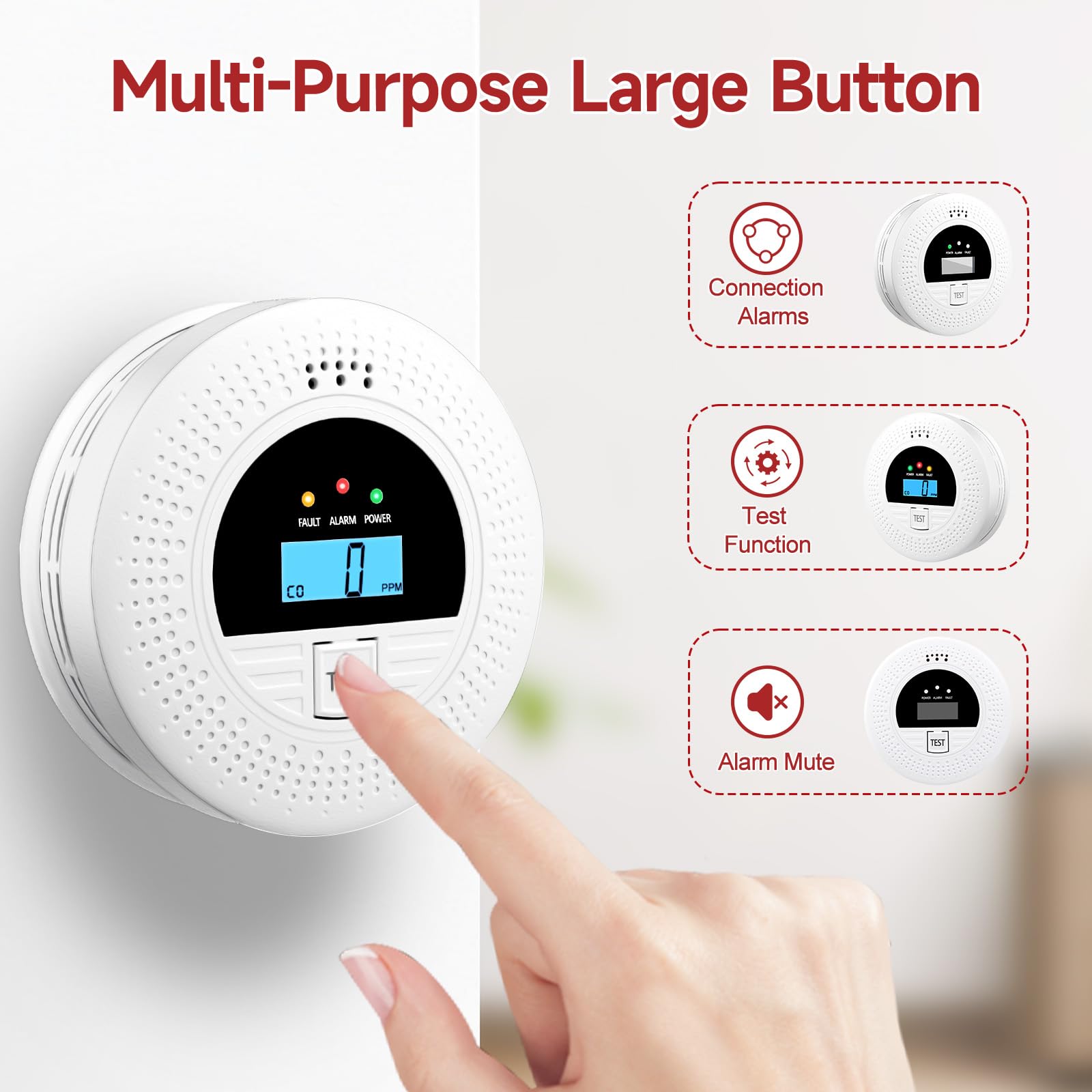 WUZETIAN test and silence button close-up highlights easy safety checks.