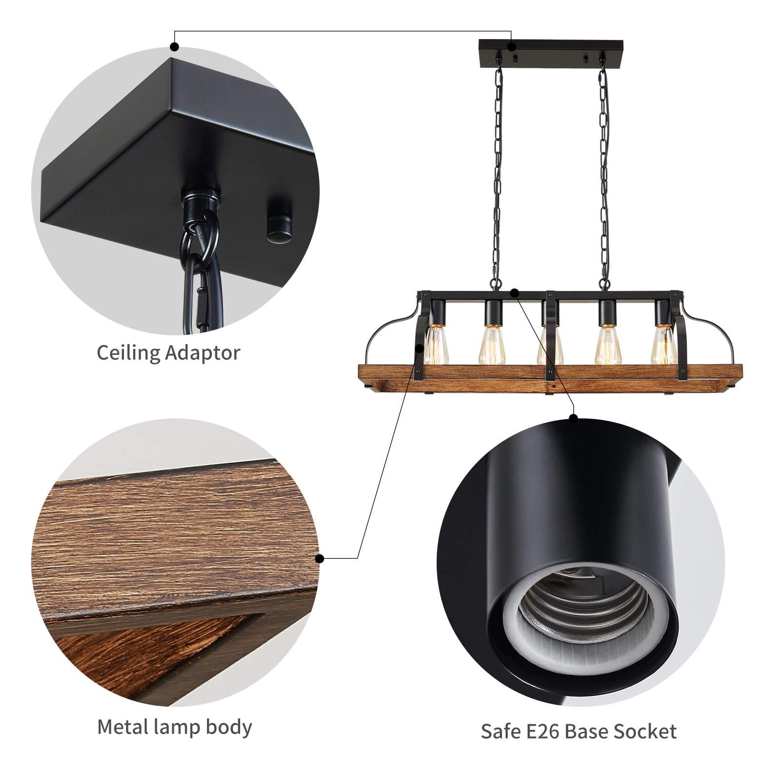 WUZUPS black metal retro chandelier accenting dining room ambiance.