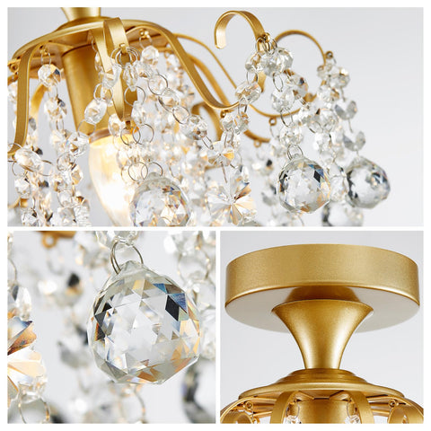 WUZUPS flushmount gold crystal chandelier in hallway, welcoming corridor ambience