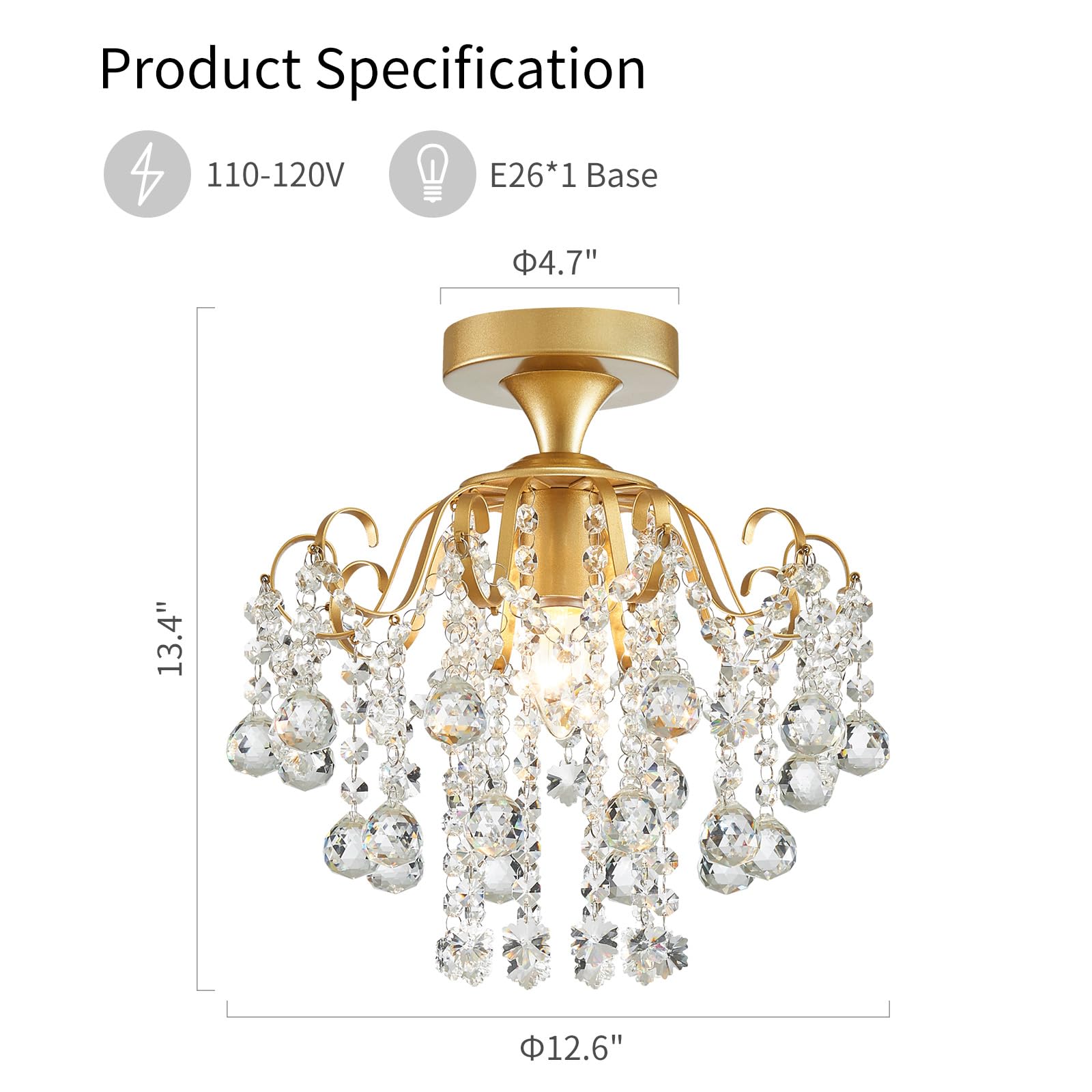 WUZUPS gold crystal flushmount chandelier overhead view, creating elegant dining room ambience