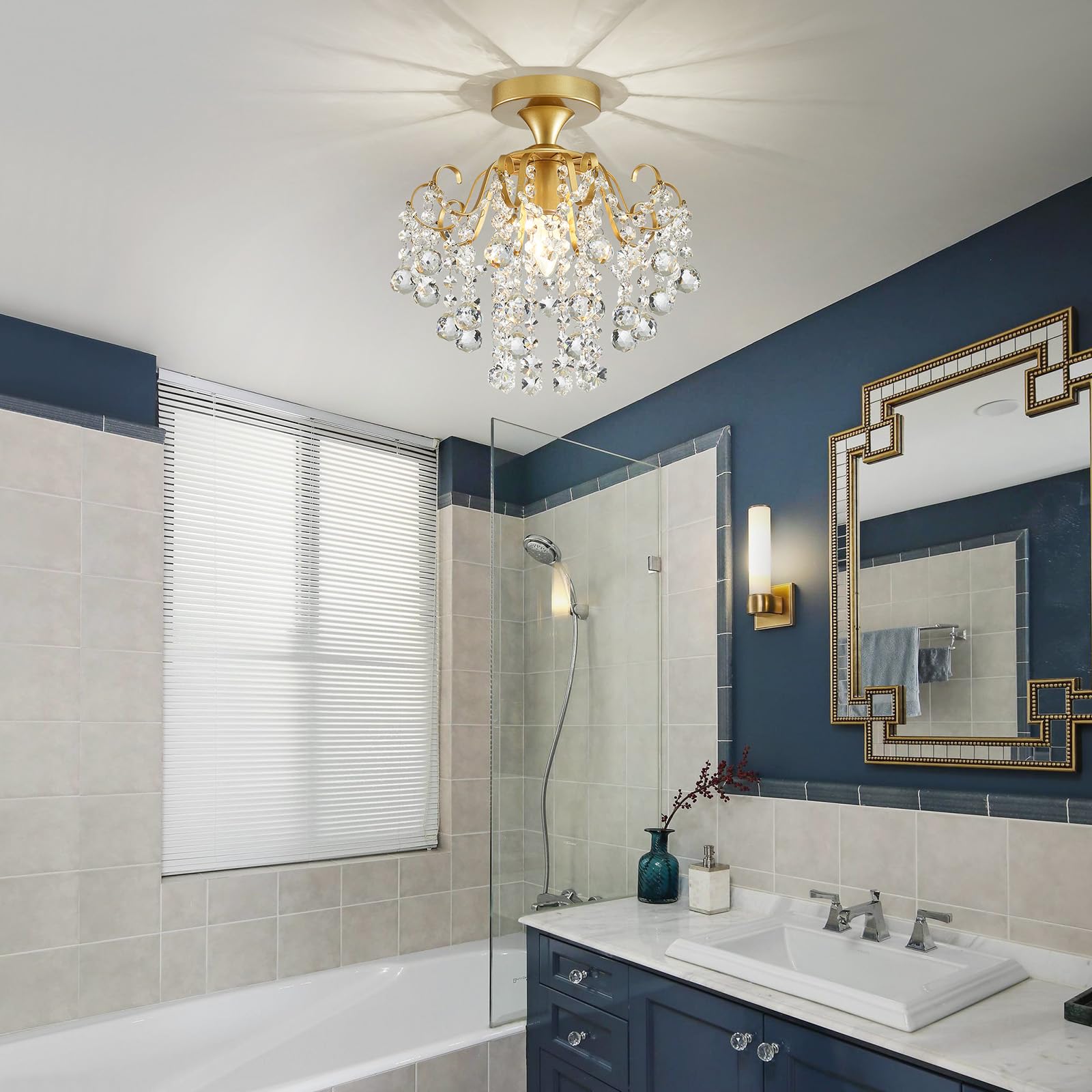 WUZUPS foyer lighting with gold flushmount chandelier, upscale entry point