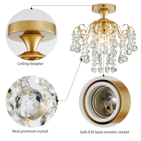 WUZUPS crystal chandelier flushmount gold living room scene, showcasing modern design