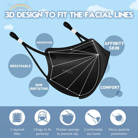Adjustable ear loops and nose clip design on WWDOLL KN95 mask for kids