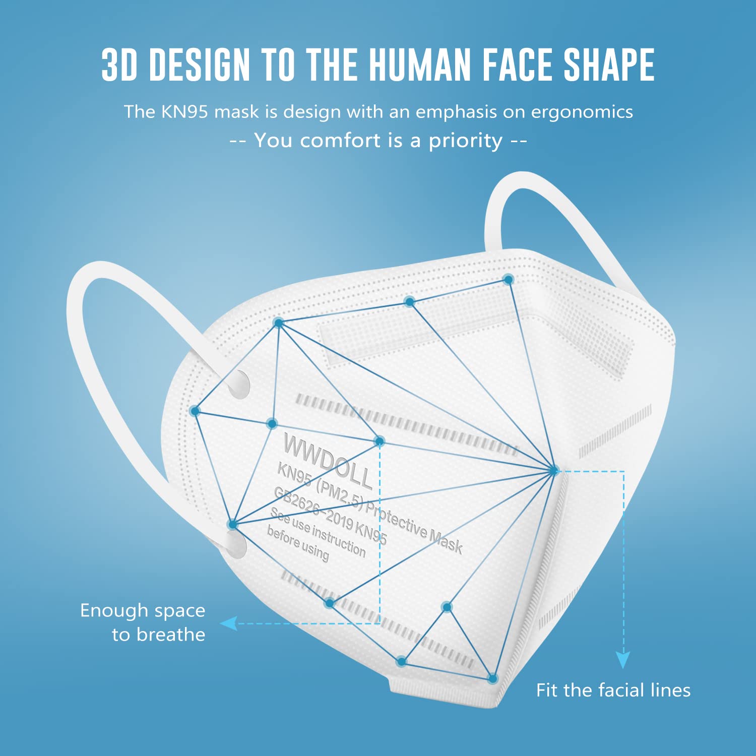 WWDOLL KN95 mask dual melt-blown layers boost particle protection.