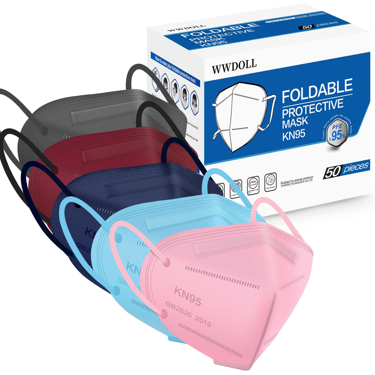 WWDOLL KN95 mask in pink with five-layer protection for daily wear and travel