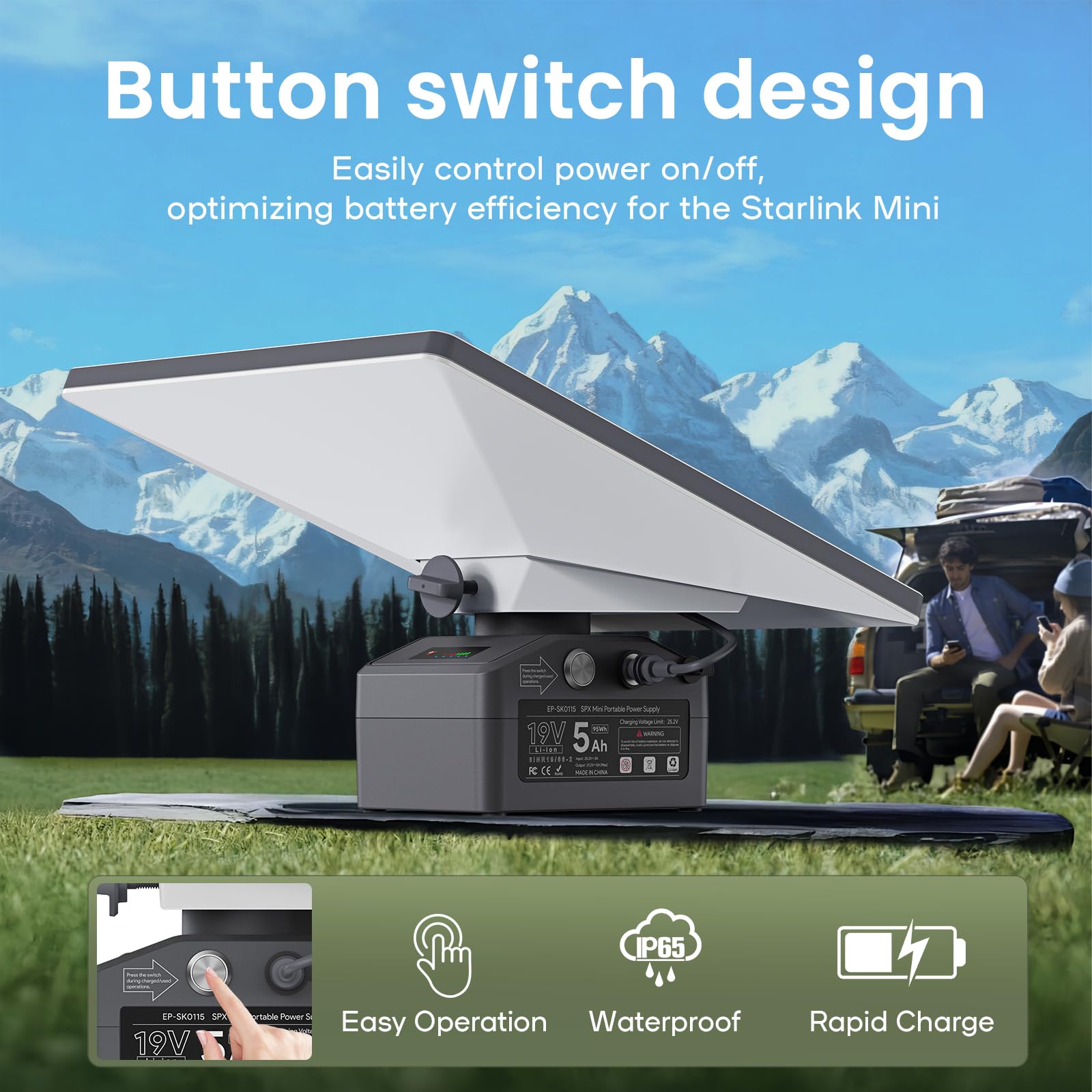 WXPSKY Starlink Mini Battery Pack side view showing slim profile.