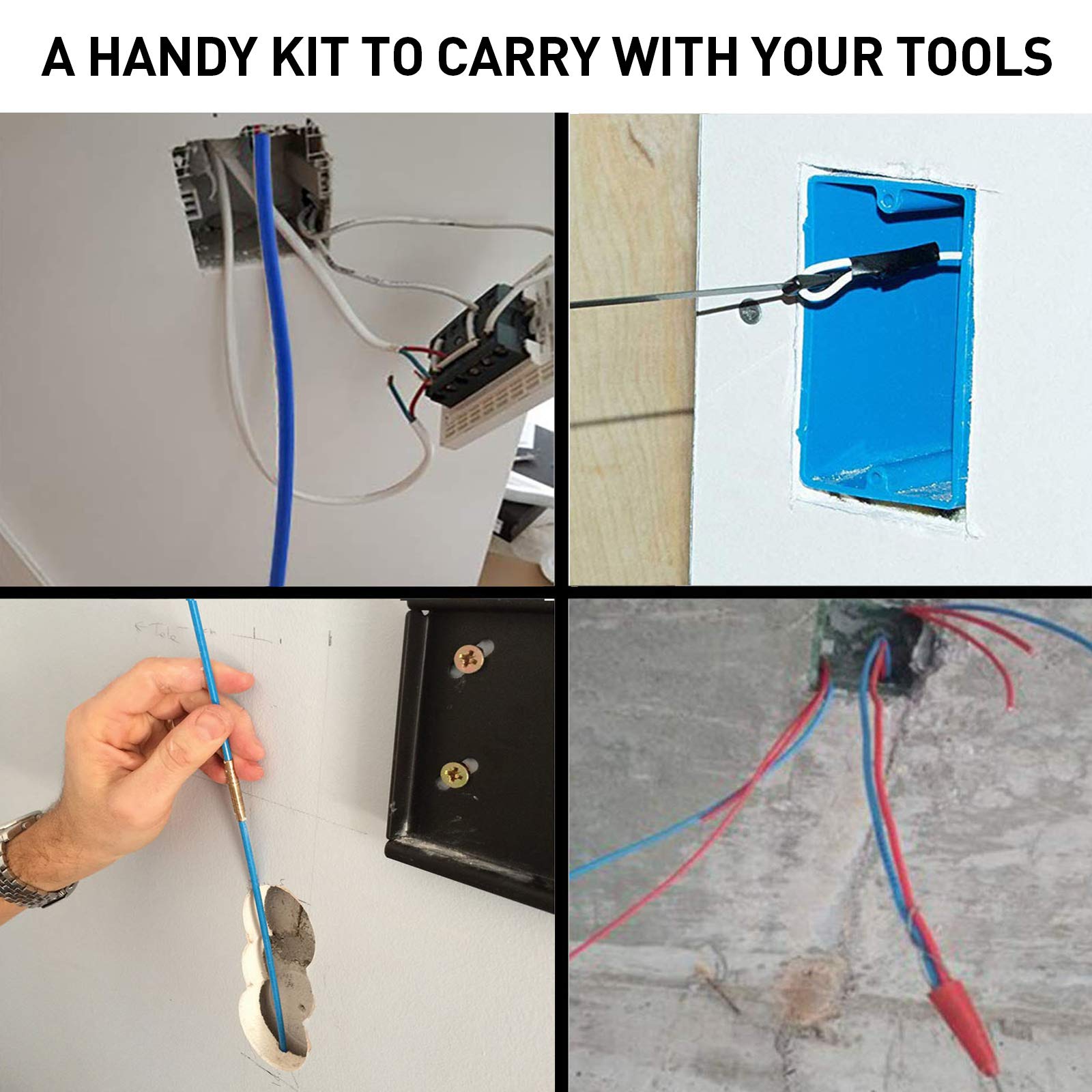 WXTOOLS coaxial cable pulling with flexible fiberglass rods through tight spaces.