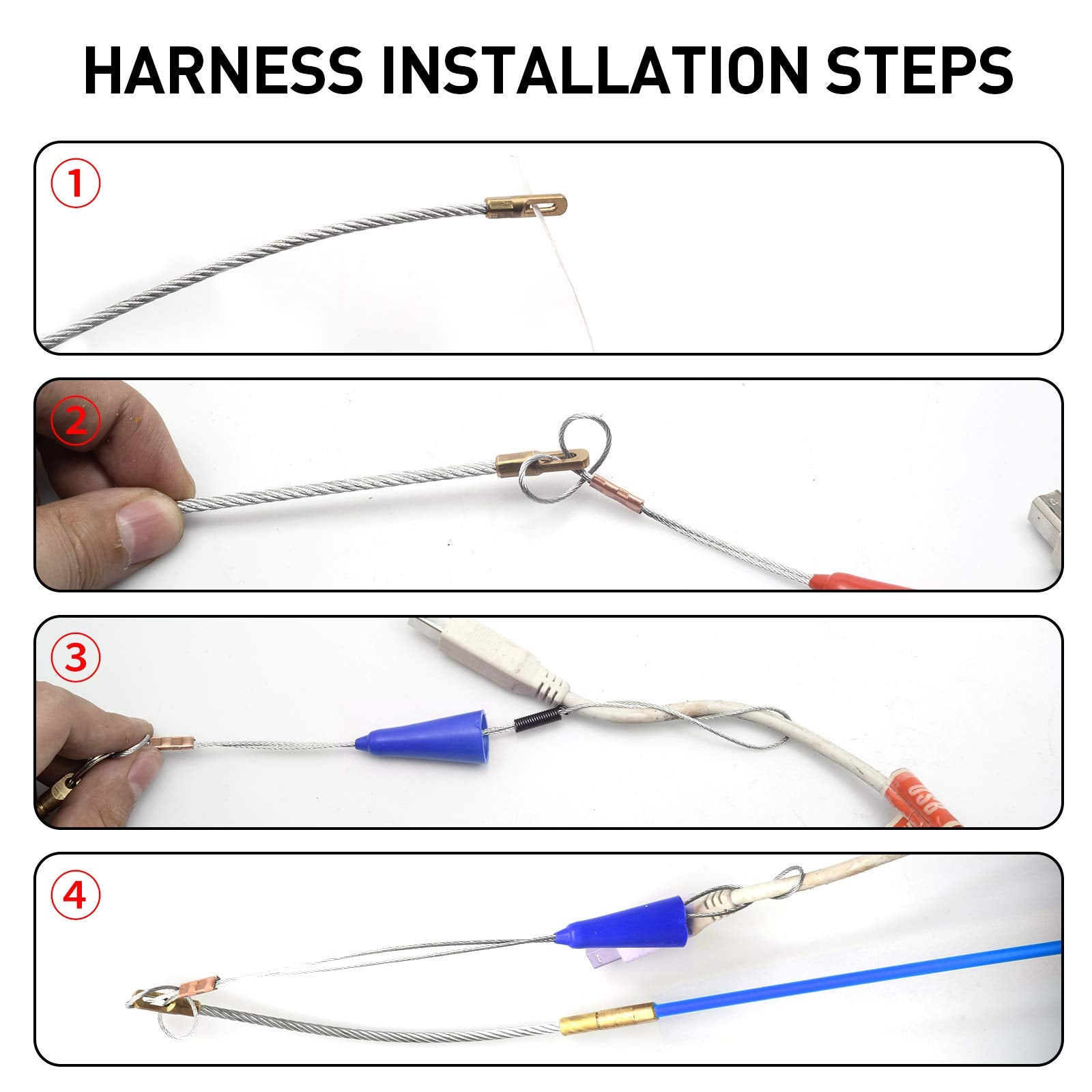 WXTOOLS hook and hole kit attached for retrieving wires behind walls.