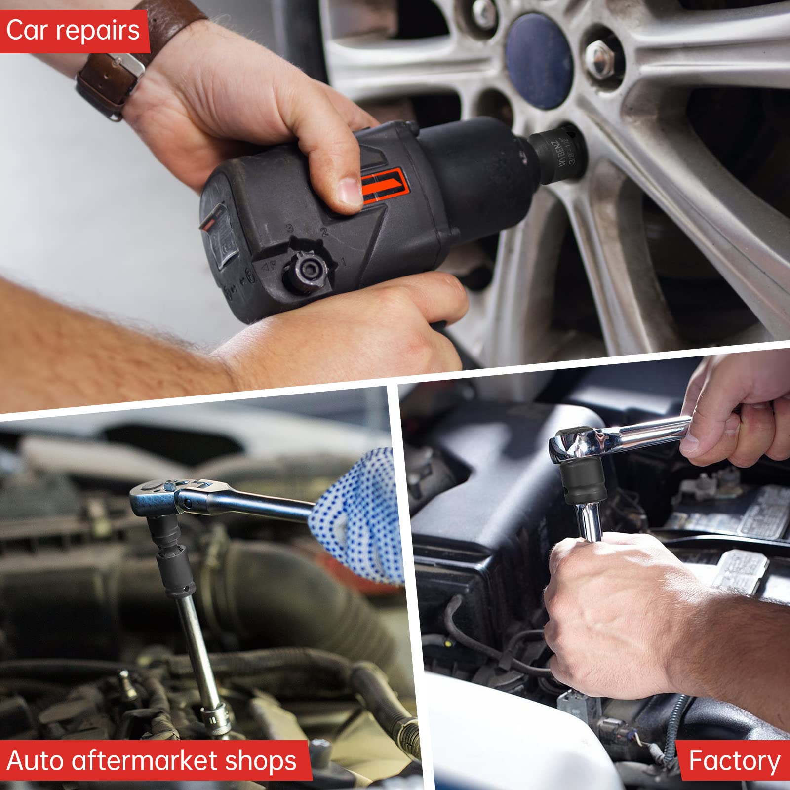 WYBENZ 11-Piece adapters 1-2 to 3-4 broaden access to hard-to-reach fasteners.