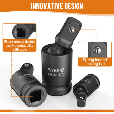 WYBENZ 11-Piece wobble socket with universal joint enhances maneuverability