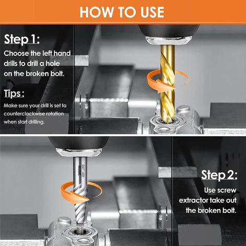 Five bolt extractors and five left-hand bits with portable case.